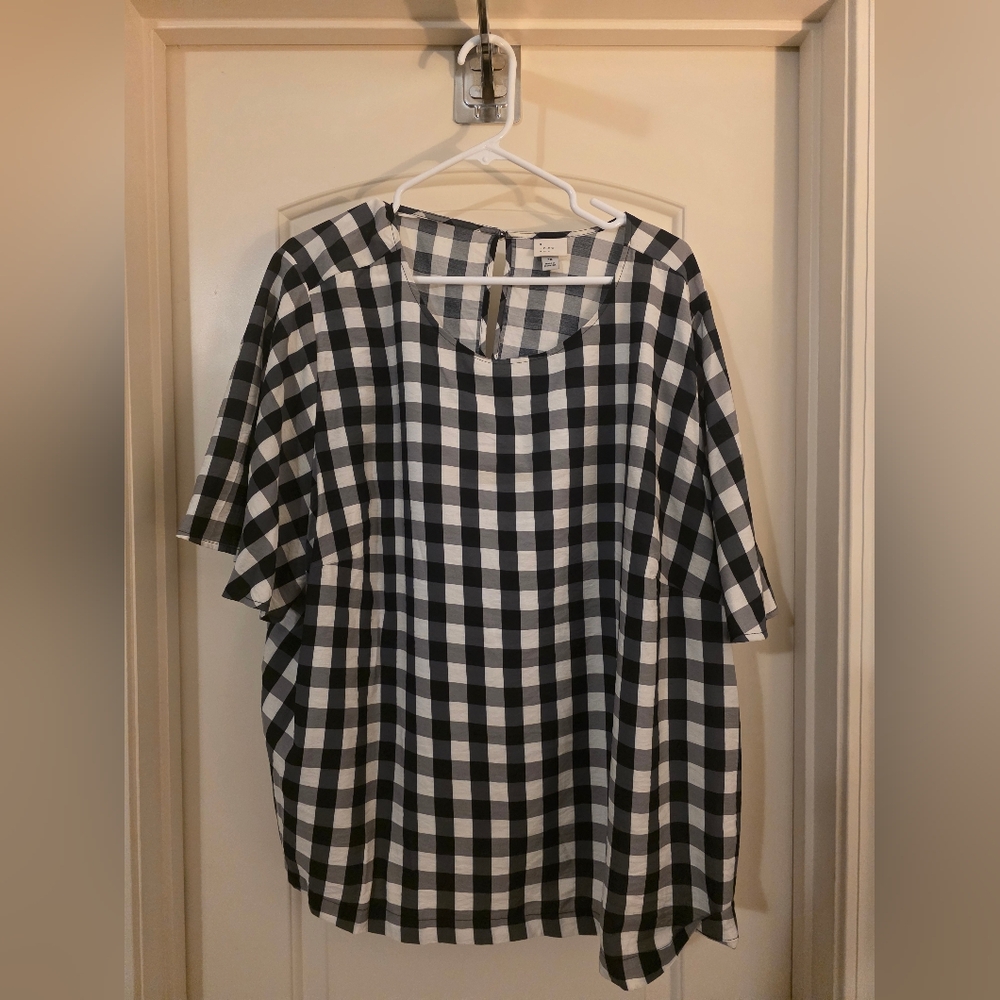 a new day Black White Check Plaid Top Plus Size
